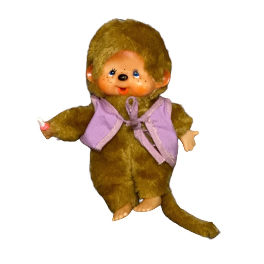 Vintage Sekiguchi Monchhichi Monkey With Blue Eyes, Freckles,‎ Bottle